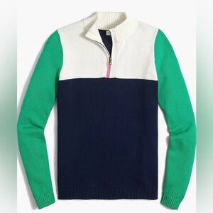 J CREW XS Women’s Colorblock Sweater - 100% Cotton Navy, Green, and White